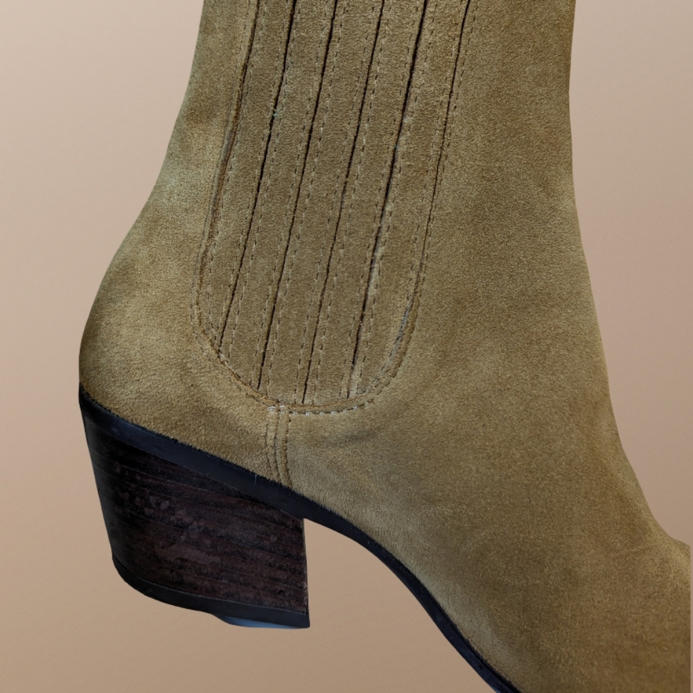 Zara Suede Leather Cowboy Ankle Booties Tan/Brown Western Size 8 - Picture 8 of 10